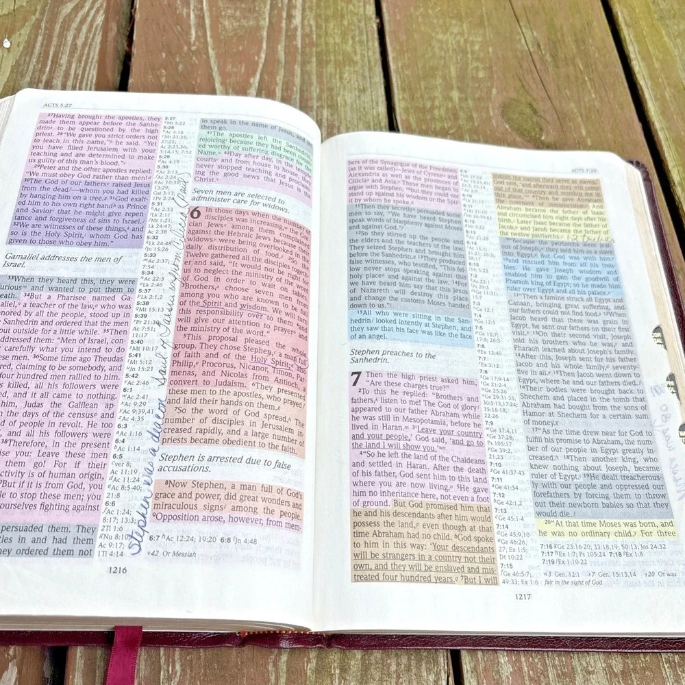 Rainbow Study Bible NIV Burgundy Red Leather Color Coded Verse Bold Line Vtg 90s